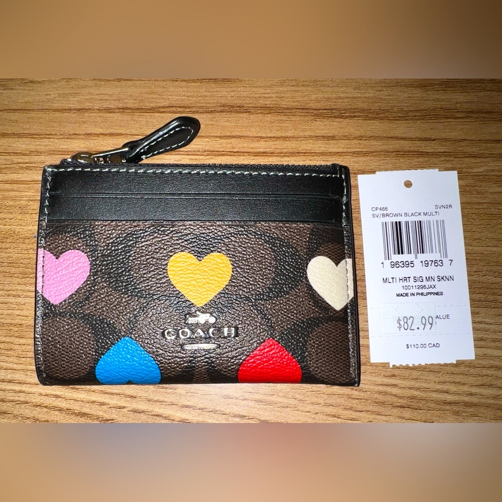 NWT Coach Mini Skinny Id Case In Signature Canvas With Heart Print